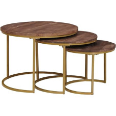 Couchtisch Set 3er aus Massivholz Mango & Stahl 60x60x45 cm rund Nesting Coffee Tables modernes Design platzsparend für Wohnzimmer Büro Schlafzimmer
