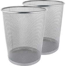 Zuvo 2 x Lightweight Round Metal Mesh Waste Paper Bin - Silver