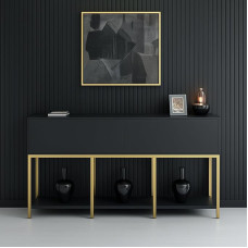 Dmora Altair Living Room Buffet, Sideboard, Kitchen Cabinet, 150 x 30 x 80 cm, Anthracite and Gold