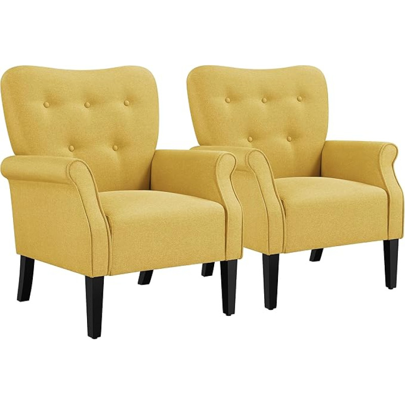Yaheetech 2 x Recliner / poilsio kėdė / kokteilių kėdė su medinėmis kojomis Minkšta kėdė / televizoriaus kėdė / kėdė su atlošu, geltona