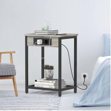 YBING šoninis staliukas su įkrovimo stotele, mažas naktinis staliukas su 2 lizdais ir 2 USB prievadais, modernus medinis naktinis staliukas su įkrovimo funkcija, kavos staliukas, miegamojo, svetainės staliukas