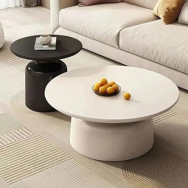 Couchtisch-Set mit 2 Stück - Moderner, runder niedriger Mitteltisch mit Beistelltisch für Wohnzimmer, Schlafzimmer, Home Office - einfache Montage
