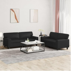 2-TLG. Sofagarnitur Schwarz Kunstleder Langlebiges Kunstleder Sofa Set mit Polsterung für Wohnzimmer