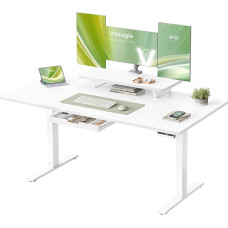 VASAGLE Reguliuojamo aukščio rašomasis stalas 140 x 70 cm Lankstus laikiklis Monitoriaus stovas Stalčius USB C prievadas Sėdimos veiklos priminimas Biuras Debesis Balta LSD154WB01