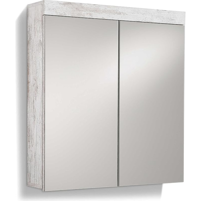 Furnline Cancun Shabby Chic Canyon Pine Vintage vonios kambario baldų veidrodinė spintelė, balta