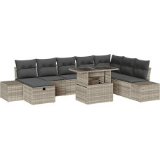 9-teiliges Garten Sofa Set mit Kissen Hellgrau Poly Rattan Gartenlounge Model3361231