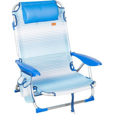 AKTIVE 4 Position Folding Beach Chair Blue Stripes 51 x 45 x 76 cm Includes Padded Cushion Side Pocket Handles Load Capacity 110kg Tilt Protection Multiple Positions Adjustable