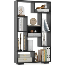 COSTWAY 120 cm ilgio knygų spinta su 9 skyriais, stovinti lentyna, kambario pertvara, geometrinė, įvairios paskirties lentyna, medinė, laisvai pastatoma lentyna su pakreipimo apsauga, skirta biurui, svetainei (juoda)