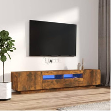 TV Stand Set of 2 LED Lights Oak and Smoke Multilayer Wood TV Cabinet TV Cabinet Coffee Table Living Room Table TV Stand for Living Room