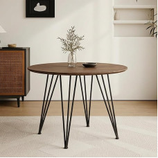 GOLDFAN Modernus medinis apvalus valgomojo stalas su juodomis milteliniu būdu dengtomis kojomis 80 cm (tik stalas)