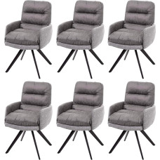 Mendler Set of 6 Dining Room Chairs HWC-G66 Kitchen Chair Swivel Auto Position Fabric MVG Light Grey/Grey with Armrests