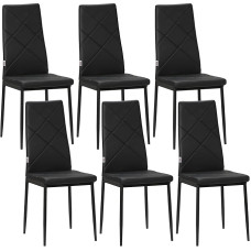 HOMCOM 6 minkštų valgomojo kėdžių su aukštais atlošais rinkinys, deimantinių dygsnių dirbtinės odos virtuvės kėdės su neslystančiomis kojelėmis ir plieninėmis kojomis, skirtos svetainei, 41 x 50 x 97 cm, juodos spalvos