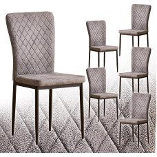 6 valgomojo kėdžių rinkinys su dirbtinės odos užvalkalu, aukštu atlošu, lengvu tinklelio dizainu, valgomojo kėdės su metalinėmis kojomis, skirtos valgomajam, virtuvei, svetainei (6, šviesiai pilka)