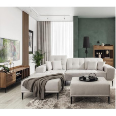 Corner Sofa Set with Stool, Highboard and Lowboard Trendy Retro Furniture in Economy Set
