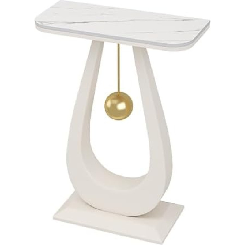 Kleiner Konsolen-Akzenttisch, 40,6 cm, gesinterter Stein, schmaler Eingangs-Sofatisch mit Metallfuß, luxuriöse Eingangskonsole für Flur, Wohnzimmer, Schlafzimmer (weiß)