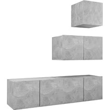 TV Schrank,4-TLG. TV-Schrank-Set Betongrau Holzwerkstoff,TV Board Hängend Schrank Fernsehschrank TV Bank Wohnzimmer Möbel Modern Wandschrank für Wohnzimmer Schlafzimmer