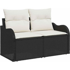 10-ties vietų sodo sofos komplektas su kopėtėlėmis Schwarz Poly-Rattan, 2-Sitzer Garten Sofa mit Stauraum & Kissen Schwarz Poly-Rattan Gartenlounge Modelis3354546