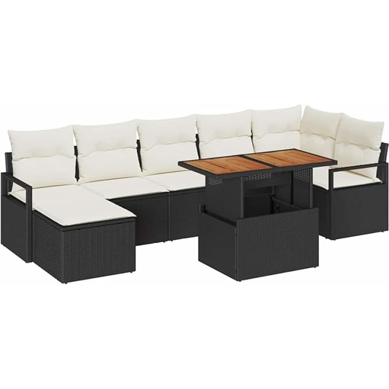 8-teiliges Garten Sofa Set mit Kissen Schwarz Poly Rattan Gartenlounge Modelis3358476