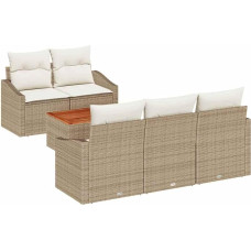 6-teiliges Garten Sofa Set mit Kissen Beige Poly Rattan Akazie Gartenlounge Model3356440