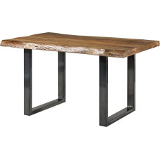 Massivmoebel24.de Freeform 5 Mango Wood Tree Table Natural Varnished + U Legs in Glossy Anthracite 160 x 90 x 77 cm Solid Wood Table Tree Edge Table Dining Table