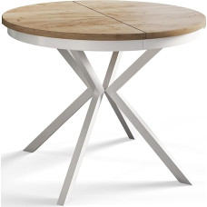 Apvalus stalas 90 cm / 170 cm Mountain | Sulankstomas stalas | Virtuvės stalas | Valgomasis stalas | Valgomasis stalas | Svetainės stalas | Kambario stalas | Modernus stalas | Baltos metalinės kojos | Išskleidžiamas | Craft
