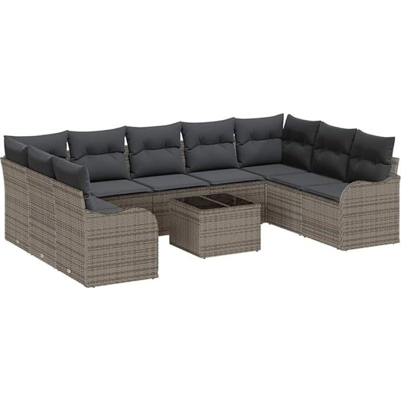 9-teiliges Garten Sofa Set mit Kissen Schwarz Poly Rattan, 2-Sitzer Garten Sofa mit Stauraum & Kissen Grau Poly Rattan Gartenlounge Modelis3354538