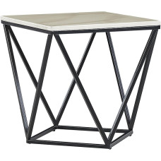Malibu Geometric Side Table Beige Marble Look with Black Legs