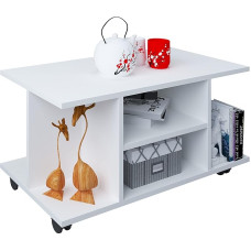 VCM Findula Medinis šoninis staliukas Kavos staliukas Sofos staliukas Svetainės staliukas Ratukai sukami balti