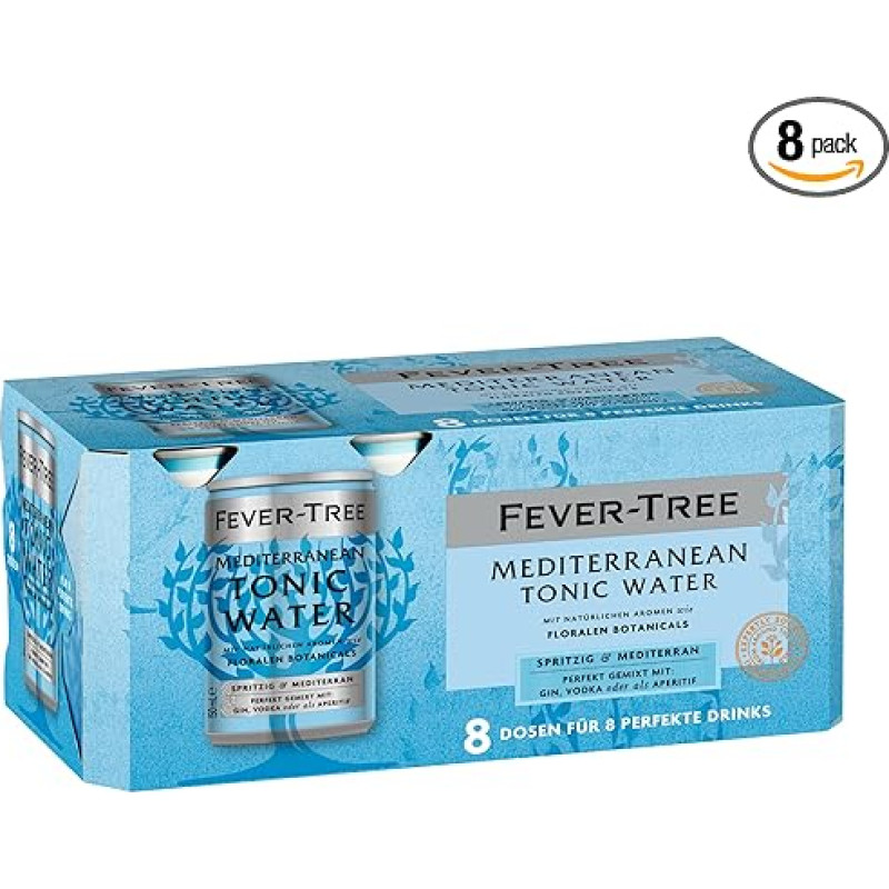 FEVER-TREE Viduržemio jūros tonizuojantis vanduo su natūraliais aromatais, pvz., gėlių augalais 8 x 150 ml