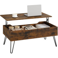 WOLTU BTS18vbn Kavos staliukas Svetainės staliukas Reguliuojamo aukščio išskleidžiamas kavos staliukas su paslėpta laikymo vieta svetainei, biurui Metalinės kojos 95 x (40-55,5) x 50 cm Rustic Brown Black