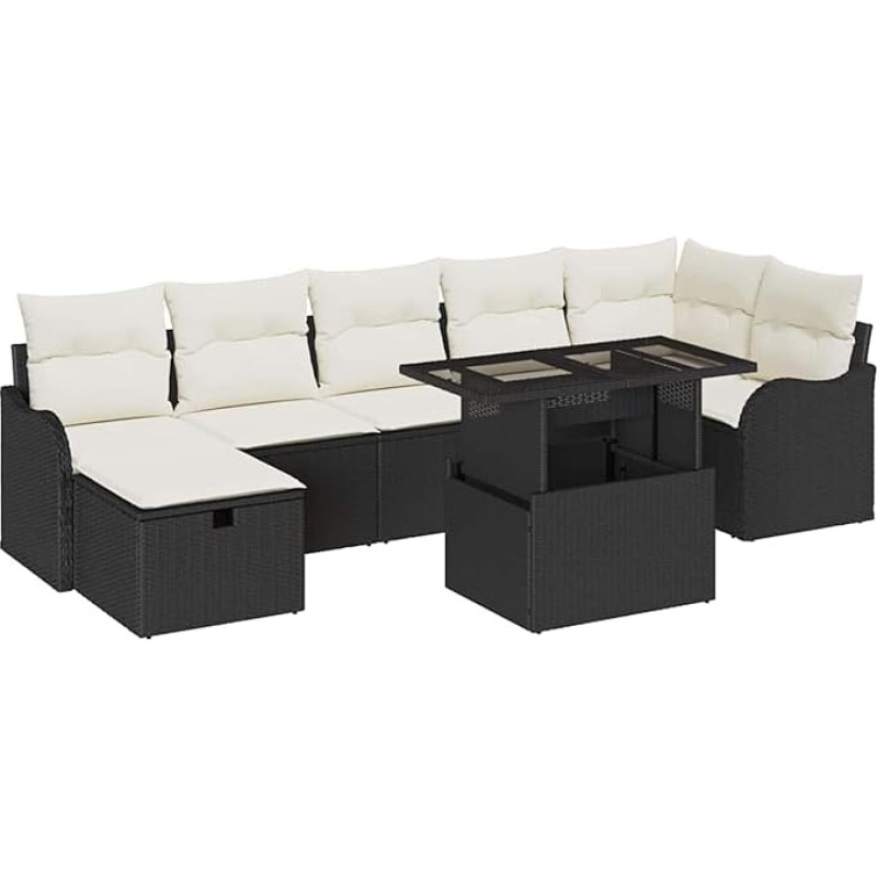 8-teiliges Garten Sofa Set mit Kissen Schwarz Poly Rattan, 2-Sitzer Garten Sofa mit Kissen Schwarz Poly Rattan Gartenlounge Modelis3359724