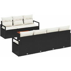 8-teiliges Garten-Sofa-Set mit Kissen in Schwarz aus Poly-Rattan und Akazie Gartenlounge Modelis3347663