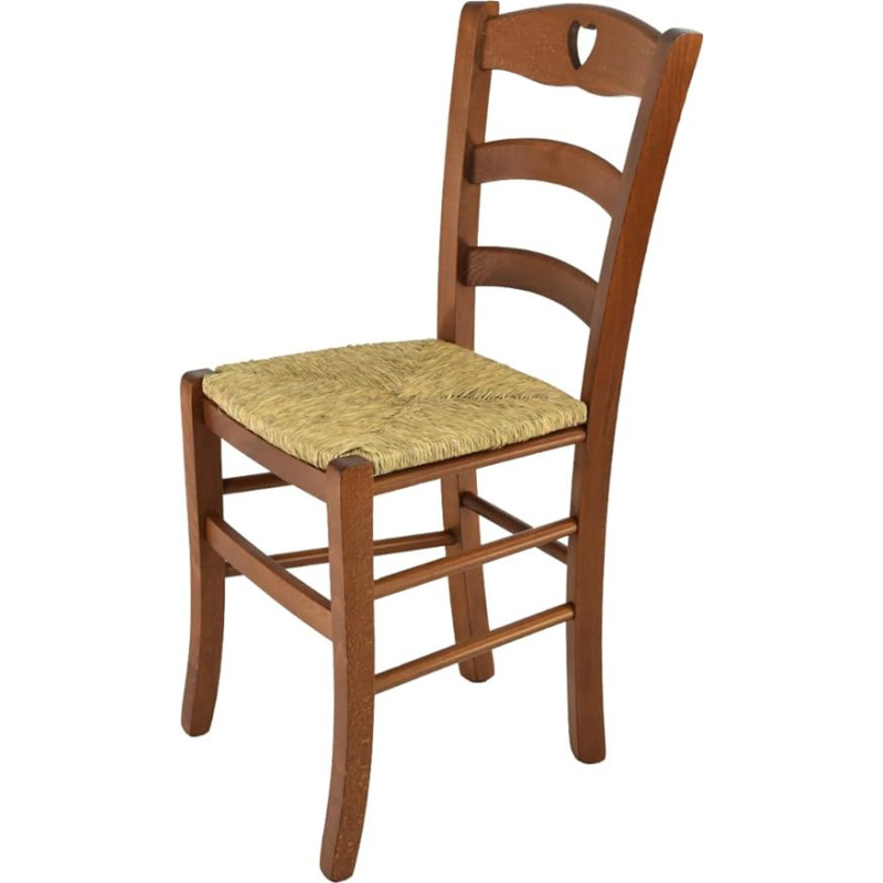 t m c s Tommychairs Cuore Chair for Kitchen and Dining Room, Robust Structure Made of Varnished Beech Wood in Light Nut Brown Varnished and Straw Seat