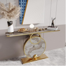 Konsolentisch mit goldenen Akzenten und Stauraum - 140 cm langer, stilvoller Eingangstisch für Wohnzimmer, Flur und Eingangsbereich - Eleganter, langer Schreibtisch für stilvolle Einrichtung