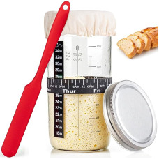 730 ml Sourdough Starter Set, Pitch Pulse Sourdough Container for Making Bread with Wooden Lid, Fabric Cover, Date Marking and Thermometer Tape