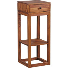 WOHNLING šoninis staliukas Šešmedžio masyvo dizaino telefono staliukas su stalčiumi 35 x 35 cm siauras 90 cm aukščio prieškambario konsolė tamsiai ruda natūrali kaimo namų stiliaus stalčius stalčius ir lentyna komoda