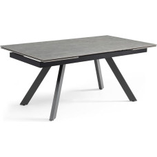 Arizona 08 160/240 cm ištiesiamas valgomojo stalas Keramikinis pilkas marmurinis matinis su 4 nuožulniomis metalinėmis juodomis kojomis