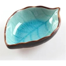 Yvxotrxnk Ledo įtrūkimų glazūros lapų keramikos virtuvės įrankis, mažas padažo ir prieskonių indelis sojų padažui, actui, mirkymui - kūrybiškas mini dubenėlis suši, maisto gaminimui ir stalo serviravimui (ežero mėlyna)