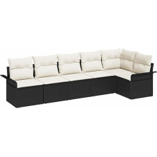6-teiliges Garten-Sofa-Set mit Kissen Schwarz Poly-Rattan, 2-Sitzer Garten-Sofa mit Stauraum & Kissen Schwarz Poly-Rattan Gartenlounge Modelis3354046