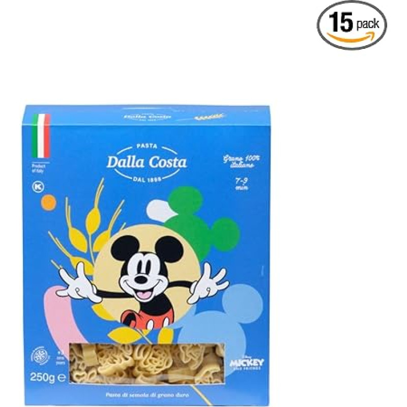 Dalla Costa Mickey & Friends Italijoje pagaminta kietųjų kviečių manų kruopų košė Ekonominė pakuotė 15 x 250 g