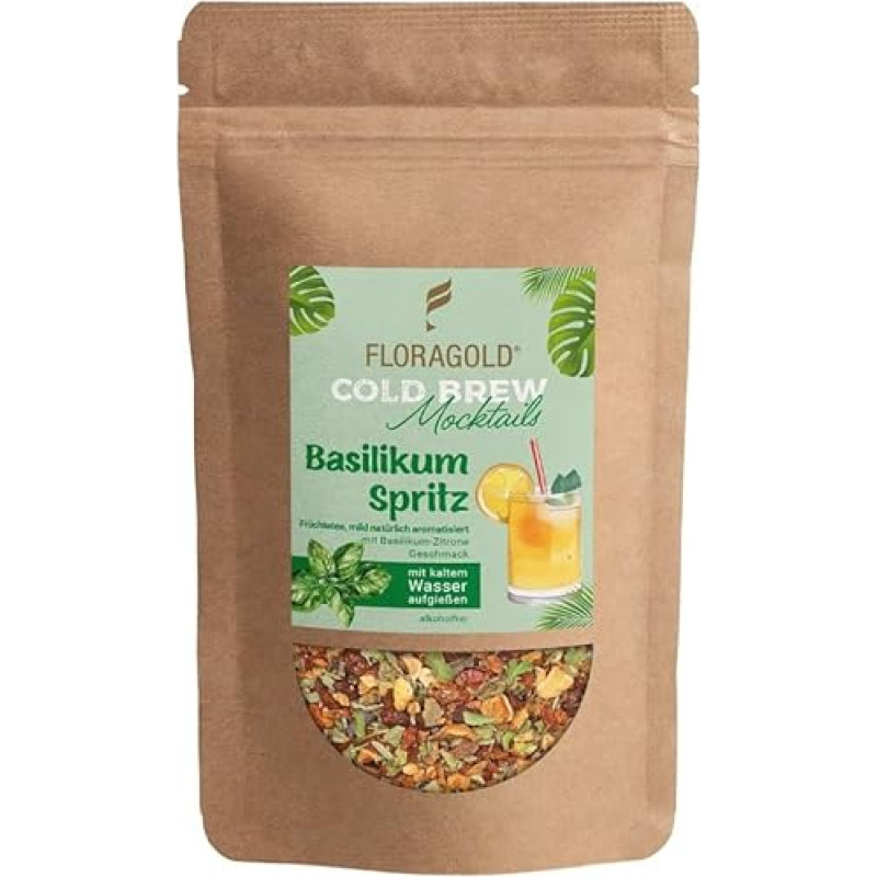 FLORAGOLD - Cold Brew Basil Spritz - Mocktail (be alkoholio) - mažai cukraus ir kalorijų - šalta arbata