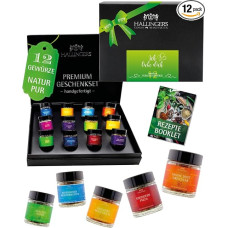 Hallingers Genuss Manufaktur Prieskonių dovanų rinkinys Valentino dienai - 12 aukščiausios kokybės prieskonių stiklinėje, elegantiška dovanų dėžutė maisto gaminimui ir kepimui, prieskonių rinkinys 