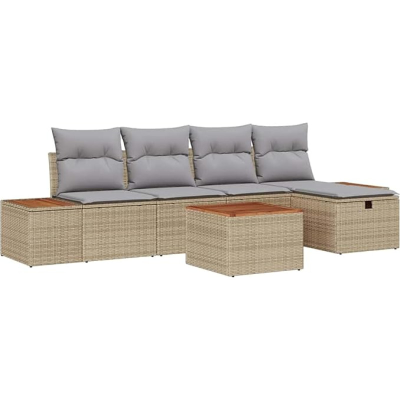 6-teiliges Garten-Sofaset mit Kissen Beige Poly Rattan Gartenlounge Modelis3359627