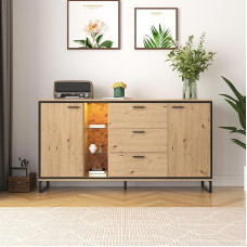 Black and Wood Colour, Sideboard with Three Drawers, with Two Doors, Modern Sideboard in Wood Colour with Storage Compartments, Stylish and Functional Home Furniture