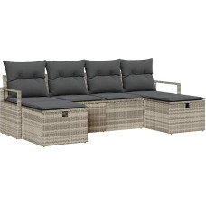 6-teiliges Garten-Sofaset mit Kissen Hellgrau Poly-Rattan Gartenlounge Modelis3360553
