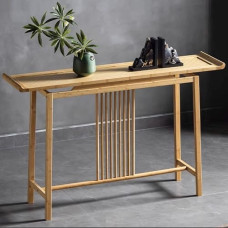 Konsolentisch, schmaler Konsolentisch, Sofatisch mit handgewebter Bambus-Tischplatte, moderner Akzenttisch, Tisch hinter der Couch, Foyertisch für den Flur (natürlich)