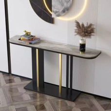 Schmaler Eingangstisch, Konsolentisch, 80 x 30 x 80 cm, Sofatisch, Flur-Eingangstisch im Landhausstil mit Metallrahmen für Wohnzimmer, Eingangsbereich, Foyer (Spalva: Schwarz)