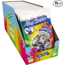Frigeo Ahoj-Brause Sweets with Effervescent Powder - Fruit Sweets with Tingling Filling, Efferent Sweets in Four Sweet and Sour Flavours, Vegan, in Storage Pack, 15 x 150 g