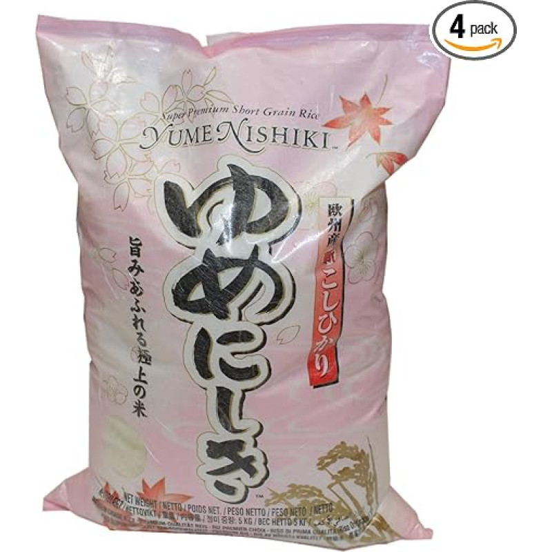 YUME NISHIKI - Suši ryžiai 4 x 5 kg (20 kg) - originalus japoniškas stilius - Premium Koshihikari trumpagrūdžiai ryžiai - trumpagrūdžiai apvalių grūdų ryžiai