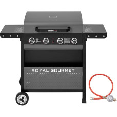 Royal Gourmet 4-Burner Gas Barbecue 10 kW Barbecue Trolley with Folding Side Shelves, Storage Basket, Outdoor Gas Grill for Balcony, Patio, Garden and Camping